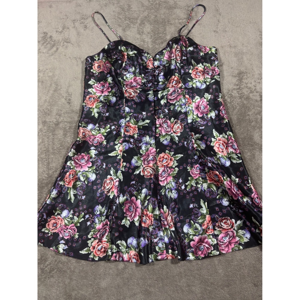 Vintage Victoria's Secret Black Floral Paisley Satin Slip Dress Medium